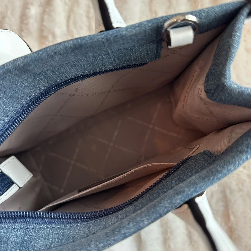 Michael Kors Mirella Small Denim and White Tote Bag - Picture 7 of 9